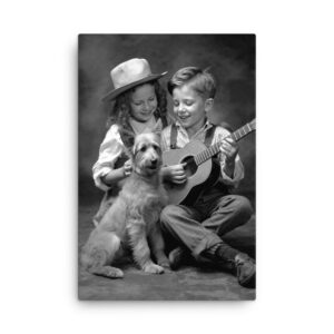Siblings Playing Guitar with Dog